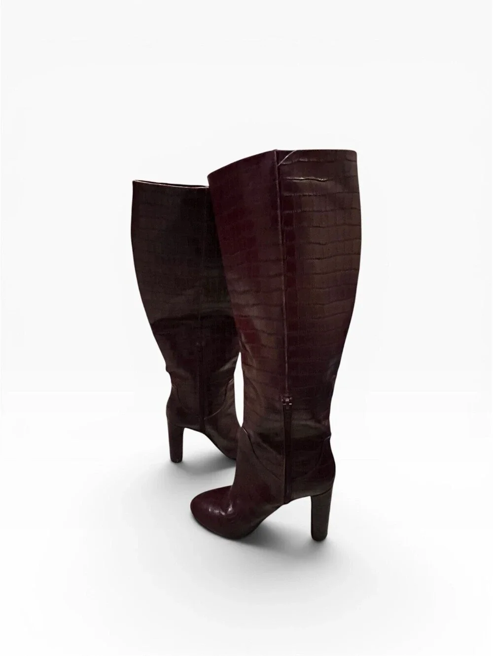 Antonio Melani Burgundy Croc Leather Knee High Boots Womens 6M AS IS TLC